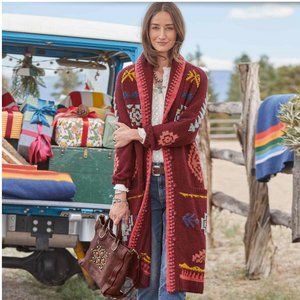 Sundance Tayen Sweater Coat Rhubarbmlt Red Knit Southwestern Bohemian Size XL